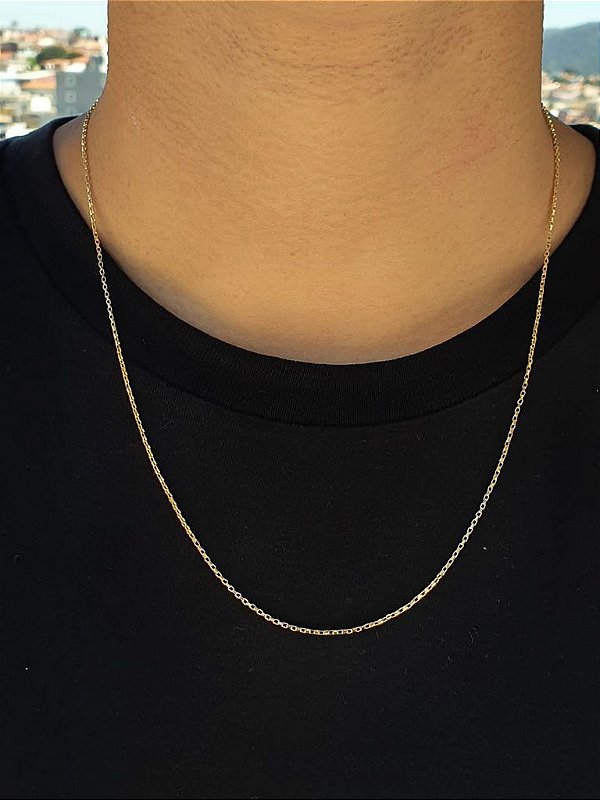 Corrente Elo Tijolinho 60cm 1,2mm Fecho Tradicional Banhada A Ouro 18K COR031