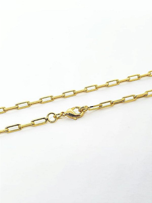 Corrente Elo Alongado 70cm 3mm Fecho Tradicional Banhada A Ouro 18K COR044