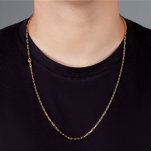 Corrente Elo Alongado 70cm 2mm Fecho Tradicional Banhada A Ouro 18k COR045