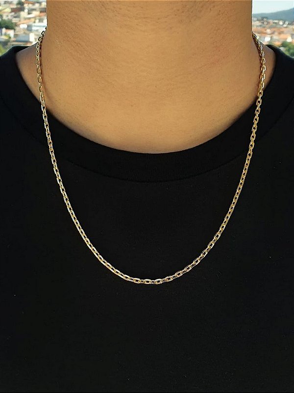 Corrente Elo Cadeado 60cm 4mm Fecho Tradicional Banhada A Ouro 18K COR048