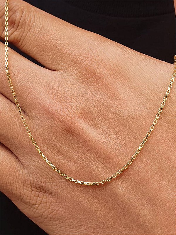 Corrente Elo Tijolinho 70cm 1mm Fecho Boia Banhada A Ouro 18K COR050