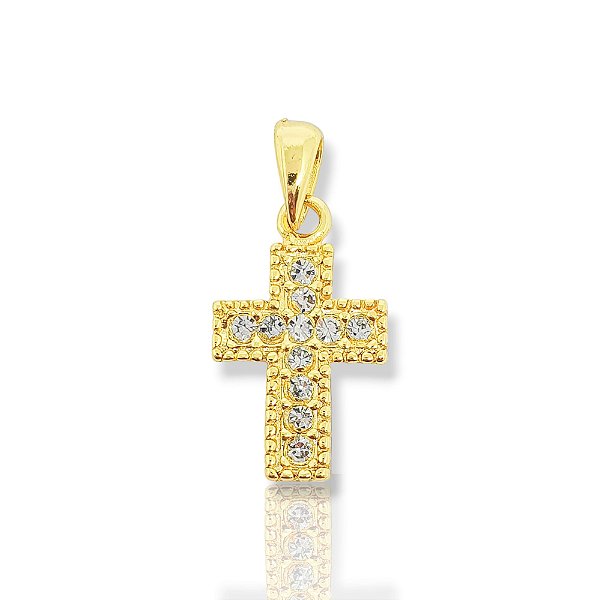 Pingente Cruz Cravejada 11 pedras (16,5x12mm) Banhado A Ouro 18k PIN111