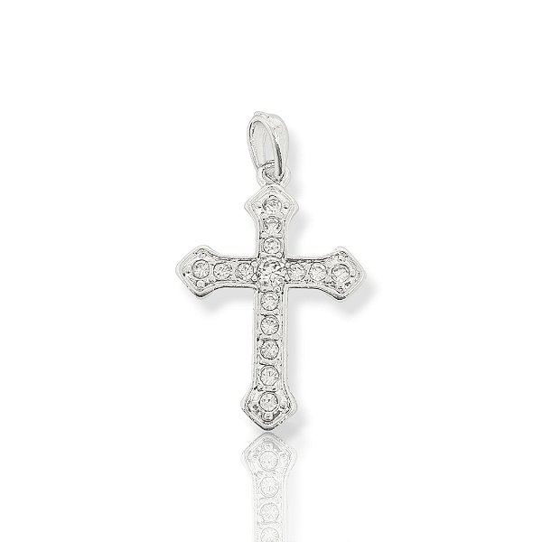 Pingente Cruz Cravejada G (28x21mm) Banhado A Ouro Branco PIN099