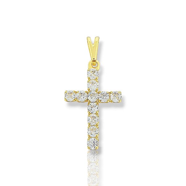 Pingente Cruz Cravejada 11 Pedras (20x13mm) Banhado A Ouro 18k PIN104