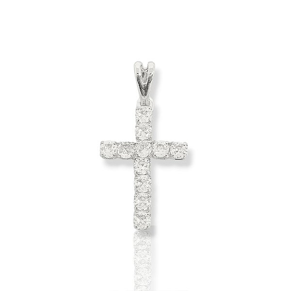 Pingente Cruz Cravejada 11 Pedras (20x13mm) Banhado A Ouro Branco PIN094