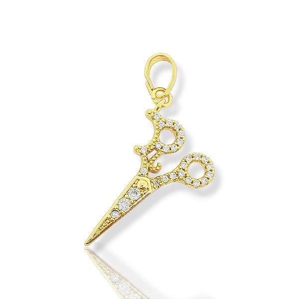 Pingente Tesoura Cravejado (14x24mm) Banhado A Ouro 18k PIN103