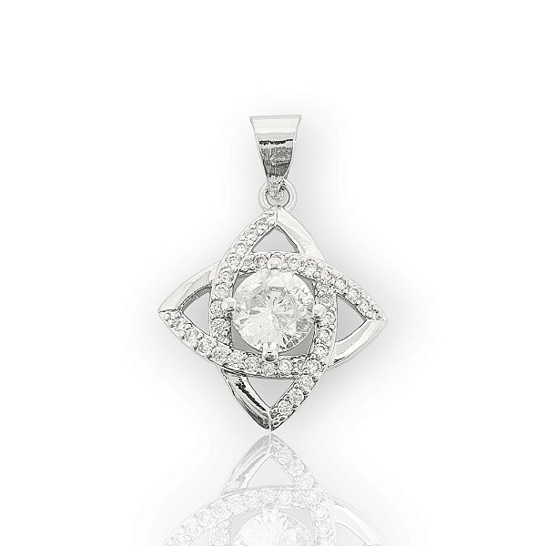 Pingente Estrela Cravejado (17mm) Banhado A Ouro Branco PIN092