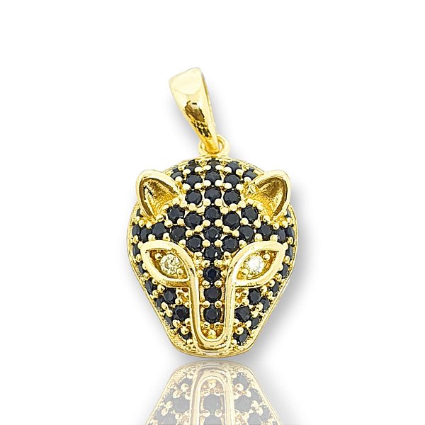 Pingente Tigre Com Pedra Preta (13X17mm) Banhado A Ouro 18k PIN038