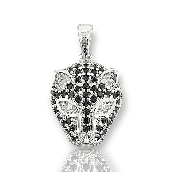Pingente Tigre Com Pedra Preta (13X17mm) Banhado A Ouro Branco PIN018