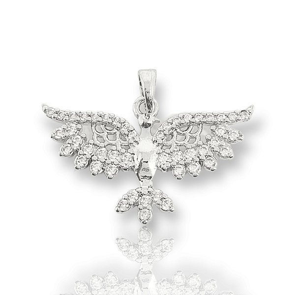 Pingente Passaro Cravejado (24,3X15,2mm) Banhado A Ouro Branco PIN014