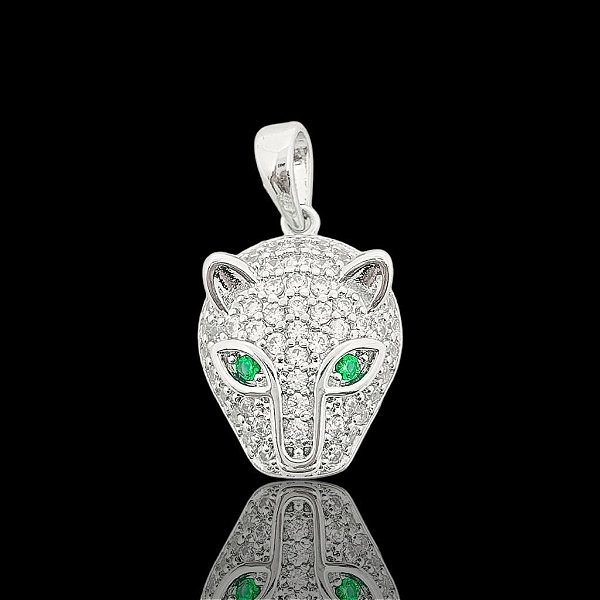 Pingente Tigre Olho Verde (13X17mm) Banhado A Ouro Branco PIN004