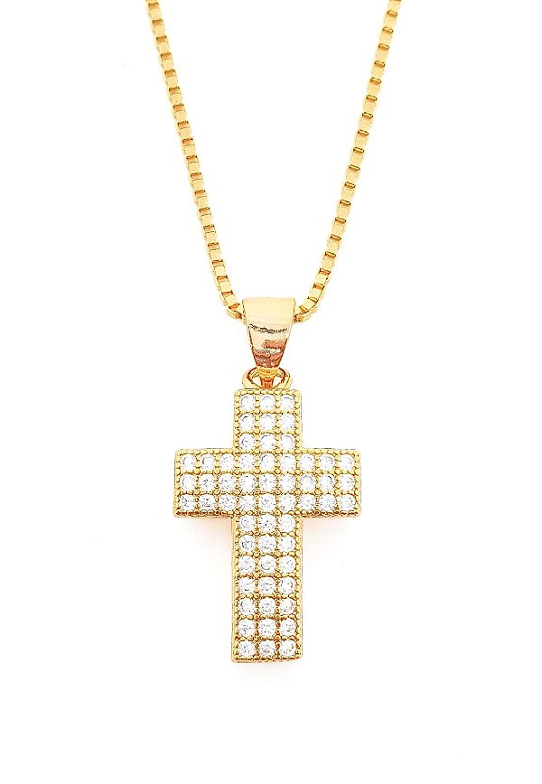 Pingente Cruz Cravejada (20X12,4mm) Banhado A Ouro 18k PIN039