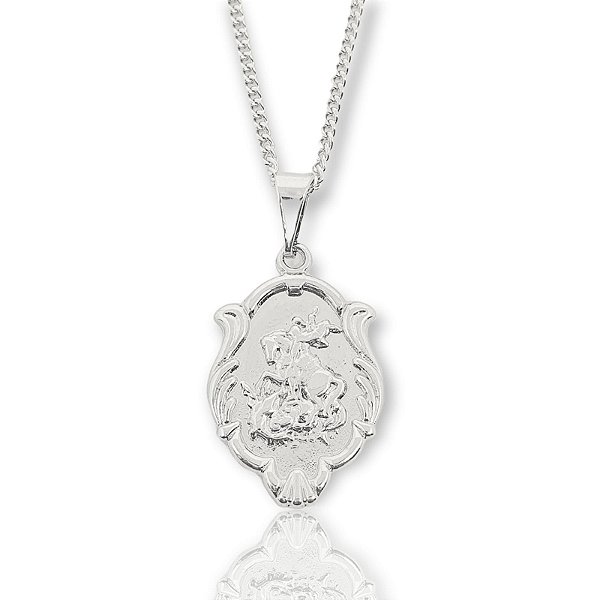 Pingente Placa São Jorge Detalhada (14,9X22,6) Banhado A Ouro Branco PIN057