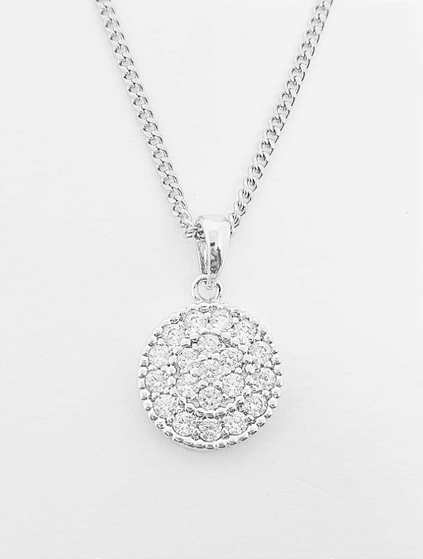 Pingente Circulo Cravejado (11mm) Banhado A Ouro Branco PIN010