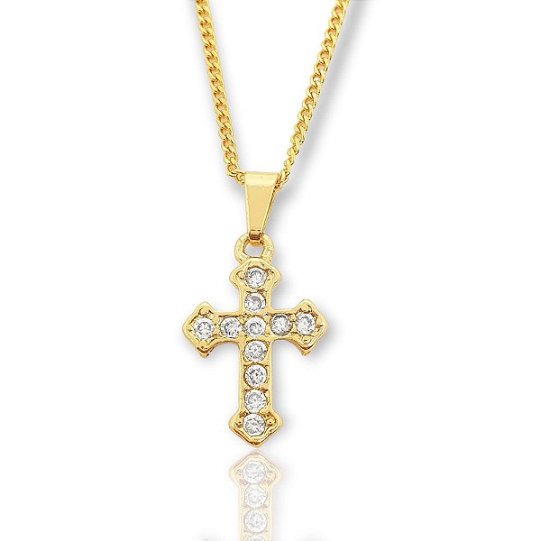 Pingente Cruz Cravejada (13,2X19,7mm) Banhado A Ouro 18k PIN060