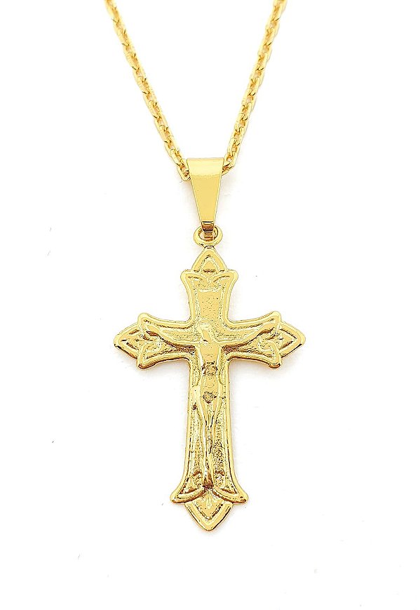 Pingente Cruz Com Cristo (32X20mm) Banhado A Ouro 18k PIN061