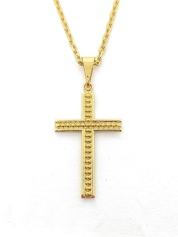 Pingente Cruz Detalhe Pontinhos (15X27mm) Banhada A Ouro 18k PIN007