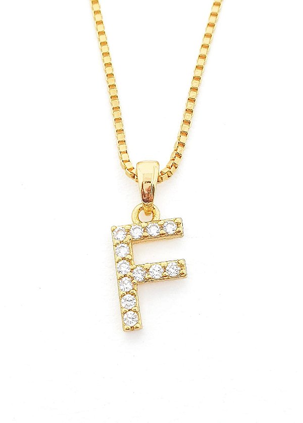 Pingente Cravejado Letra F (10X9CM) Banhado A Ouro 18k PIN064