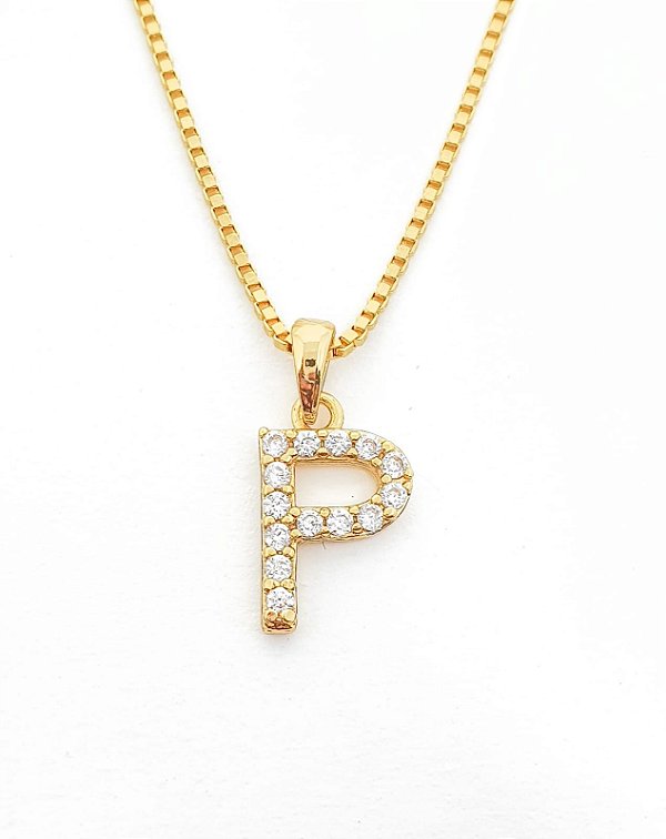 Pingente Cravejado Letra P (10X9CM) Banhado A Ouro 18k PIN031