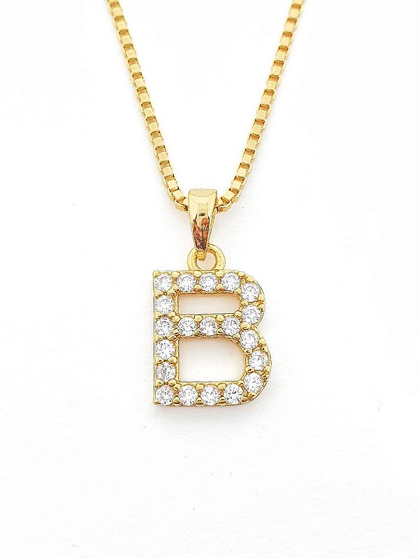 Pingente Cravejado Letra B (10X9CM) Banhado A Ouro 18k PIN032