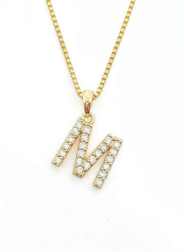 Pingente Cravejado Letra M (10X9CM) Banhado A Ouro 18k PIN066