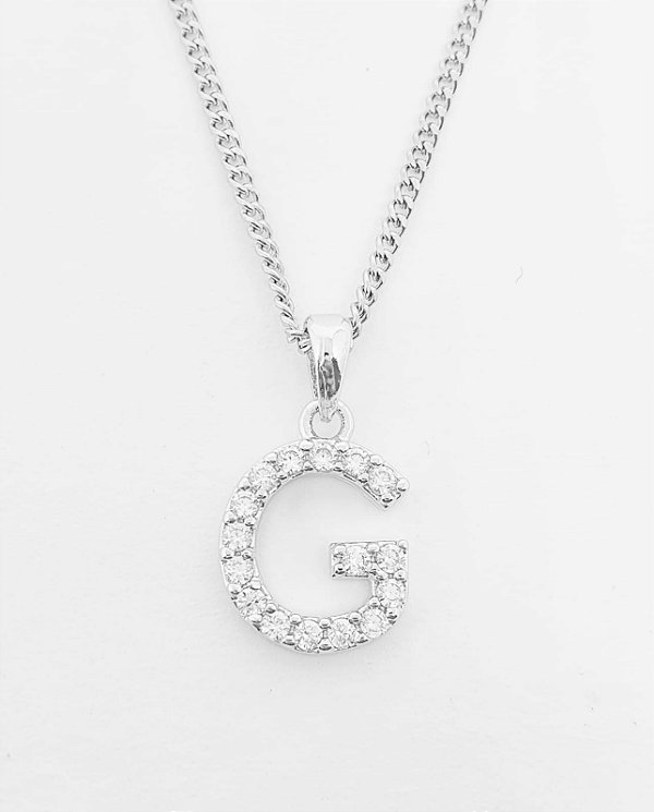 Pingente Cravejado Letra G (10X9CM) Banhado A Ouro Branco PIN017