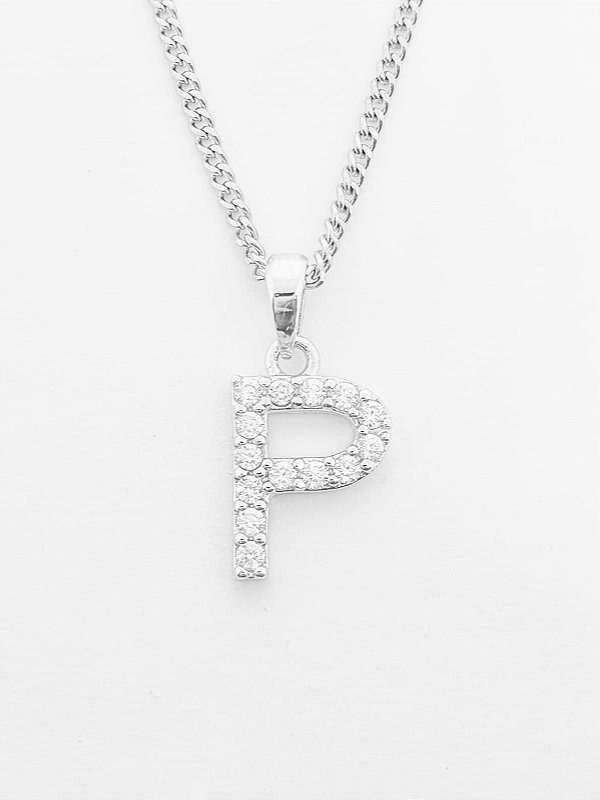 Pingente Cravejado Letra P (10X9CM) Banhado A Ouro Branco PIN041