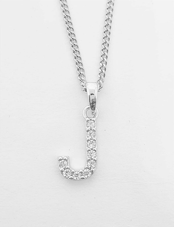Pingente Cravejado Letra J (10X9CM) Banhado A Ouro Branco PIN054