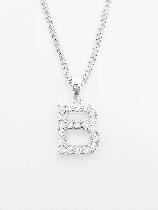 Pingente Cravejado Letra B (10X9CM) Banhado A Ouro Branco PIN055