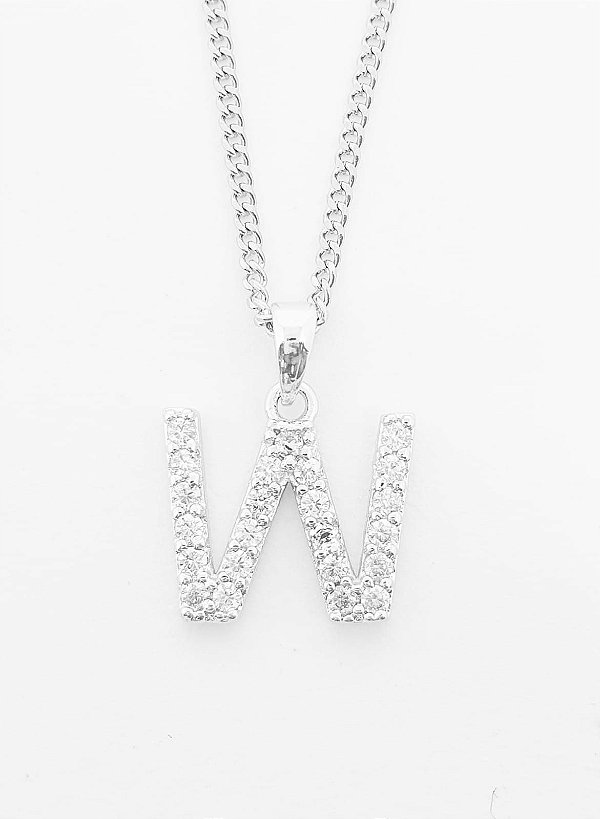 Pingente Cravejado Letra W (10X9CM) Banhado A Ouro Branco PIN035