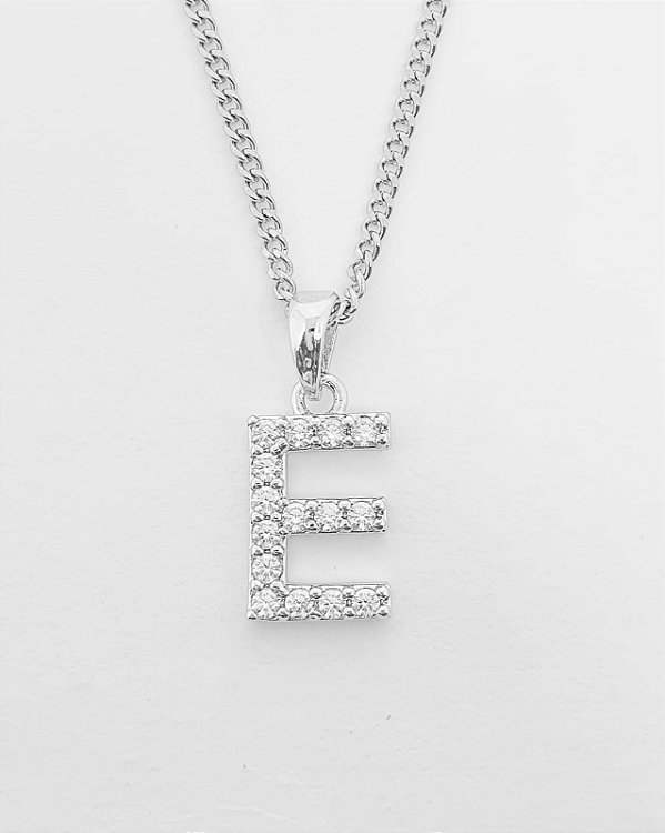 Pingente Cravejado Letra E (10X9CM) Banhado A Ouro Branco PIN042