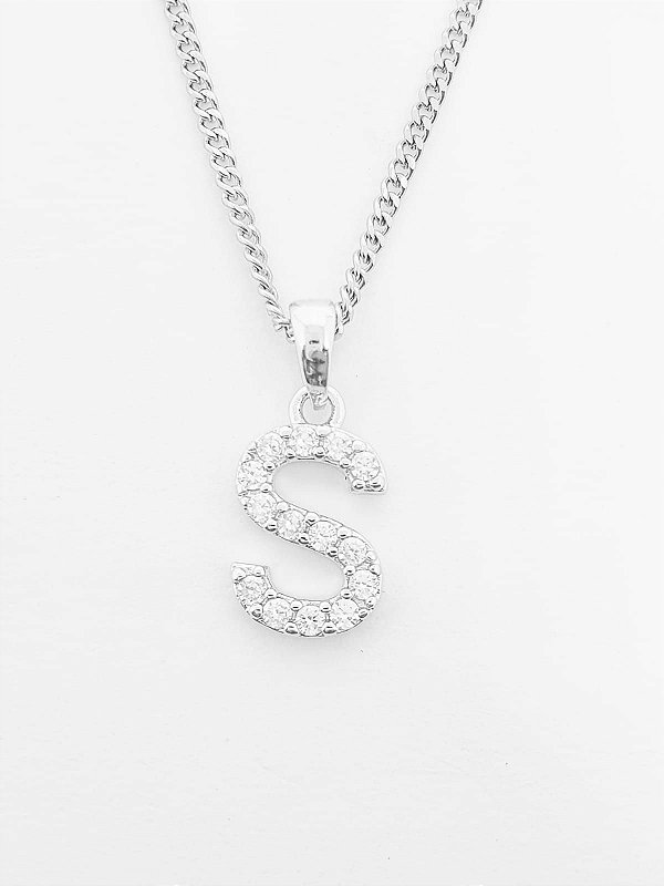 Pingente Cravejado Letra S (10X9CM) Banhado A Ouro Branco PIN056