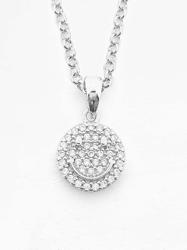 Pingente Smile Redondo Cravejado (9,5mm) Banhado A Ouro Branco PIN002
