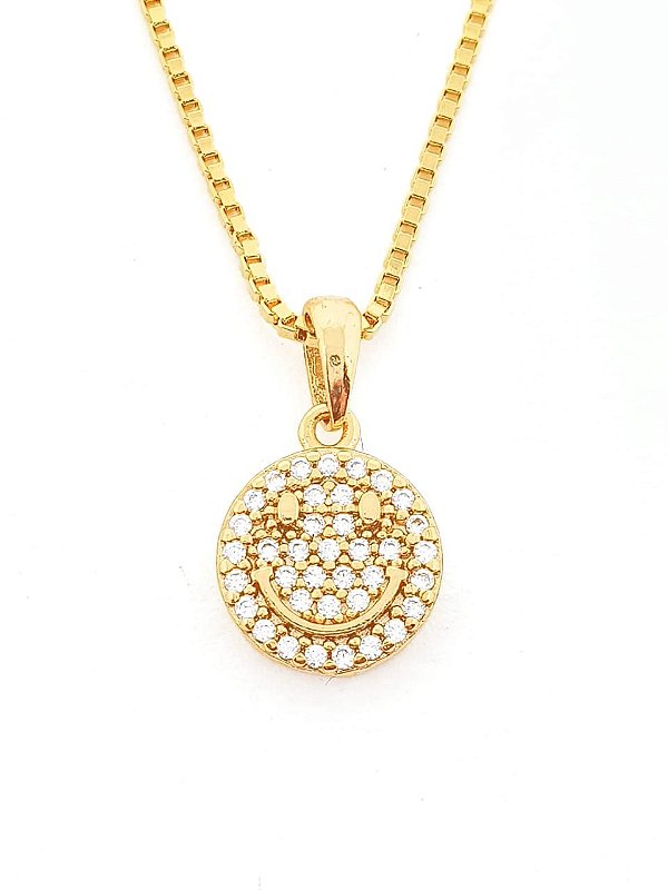 Pingente Smile Redondo Cravejado (9,5mm) Banhado A Ouro 18k PIN005