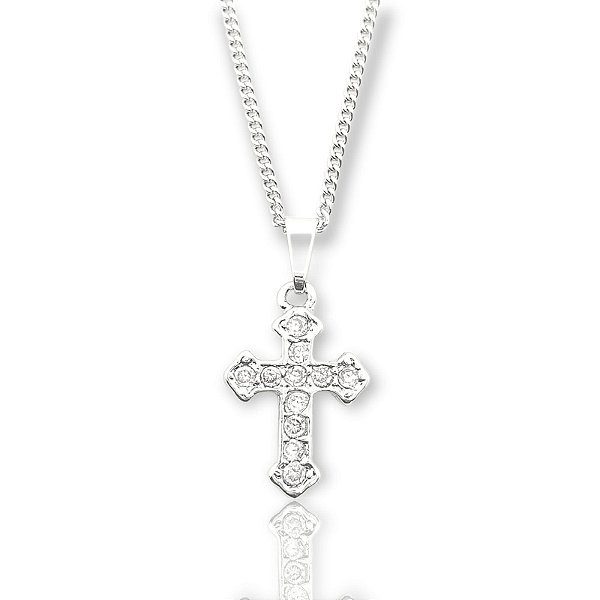 Pingente Cruz Cravejada (13,2X19,7mm) Banhado A Ouro Branco PIN069