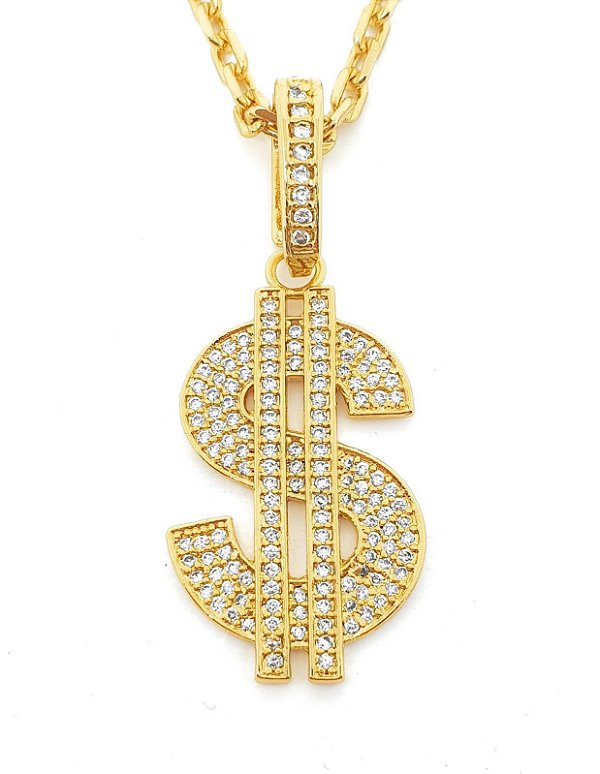 Pingente Cifrão Cravejado (20X36mm) Banhado A Ouro 18k PIN047