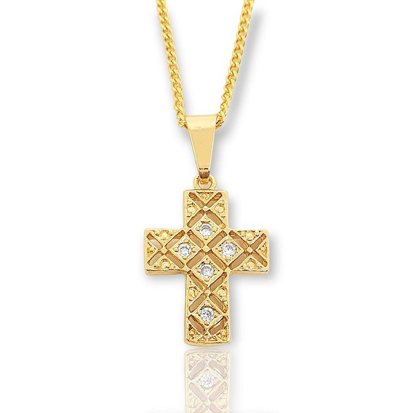 Pingente Cruz Cravejada e Vazada (15X21mm) Banhado A Ouro 18k PIN022