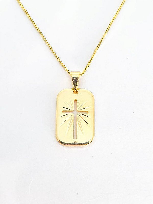 Pingente Medalha Com Cruz Vazada (13x20mm) Banhada A Ouro 18k PIN015