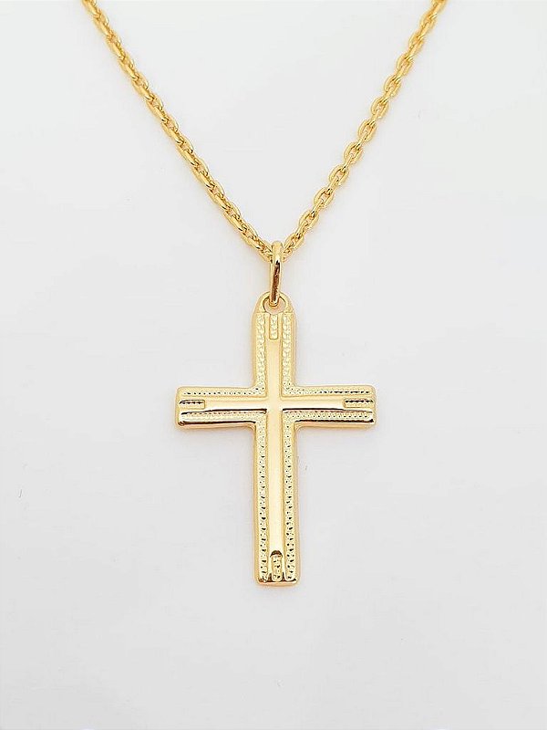 Pingente Cruz Detalhada (24X36mm) Banhado A Ouro 18k PIN006