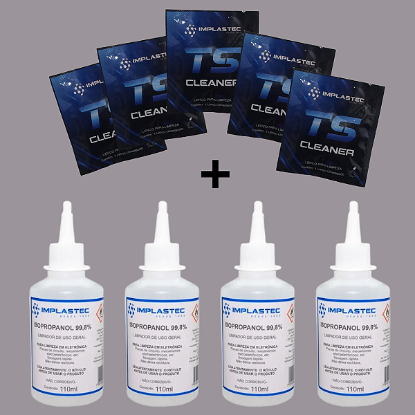 Kit - 4 Alcool isopropilico + 5 lenços Umidecidos com Ácool Isopropílico