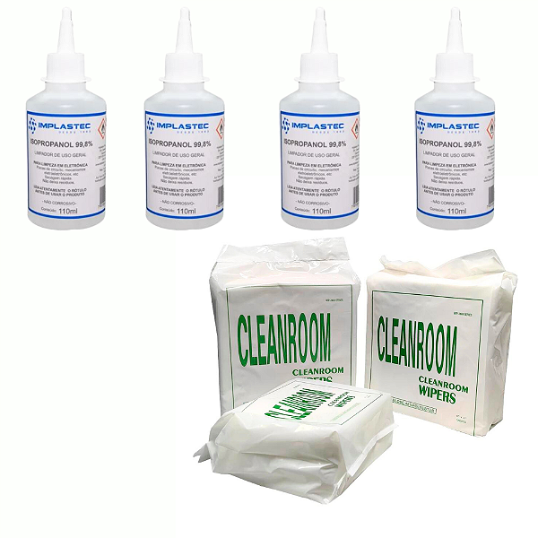 Kit Lenço de limpeza Cleanroom + 4 Álcool Isopropilico