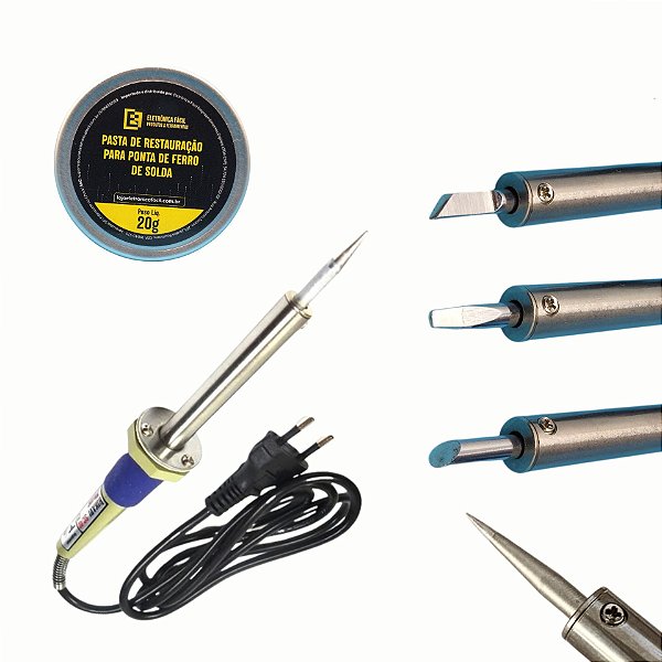 Kit Solda completo Ferro De Solda + pasta magica + Kit 4 pontas