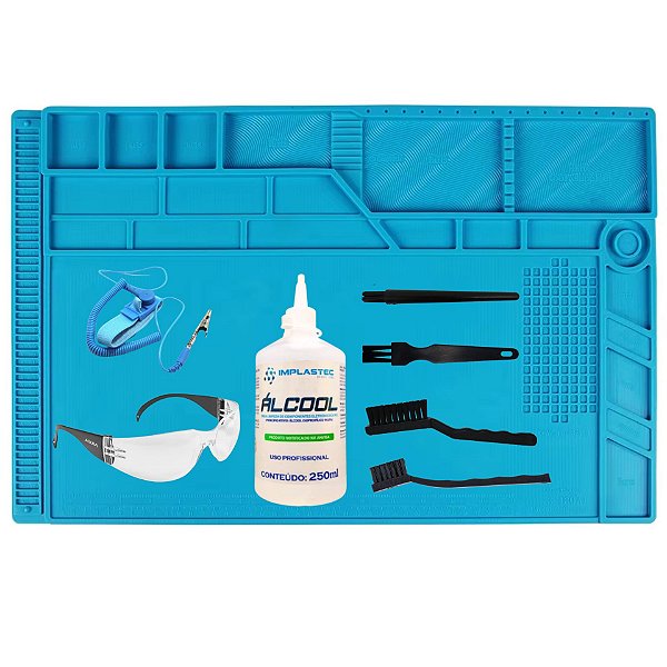 Kit Limpeza Antiestática 5.0 (4 escovas + Manta G + alcool 250ml + Ôculos + Pulseira ESD)