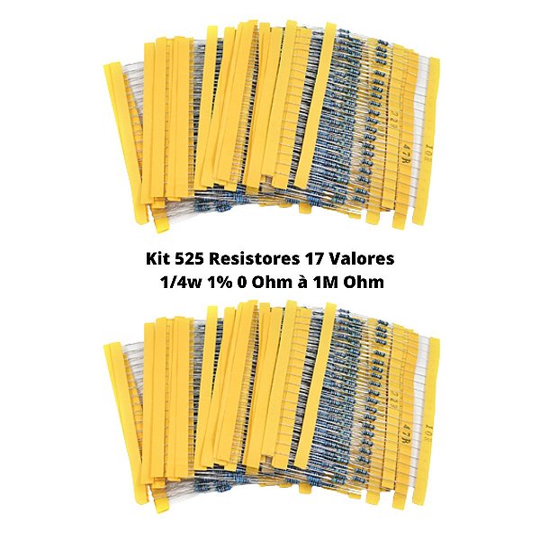 Kit 525 Resistores 17 Valores 1/4w 1% 0 Ohm à 1M Ohm