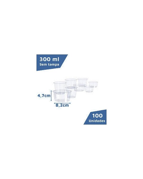 POTE 300ML TRANSLÚCIDO (100UNID) S TAMPA