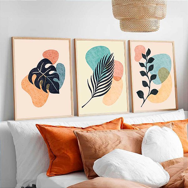 Conjunto De Quadros Com Moldura Folhas Minimalista