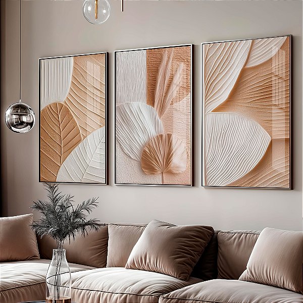 Kit 3 Quadros Com Moldura Arte textura Moderna
