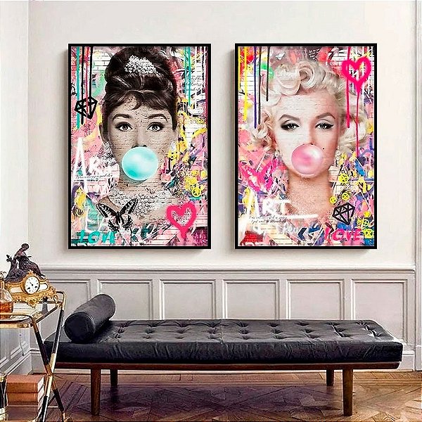 Kit 2 Quadros Decorativos Com Moldura Grafite Pop Art