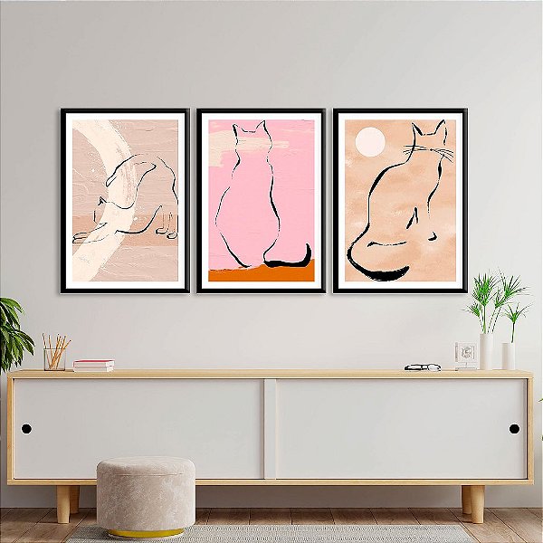Kit 3 Quadros Decorativos Com Moldura Pintura Abstrata Cat