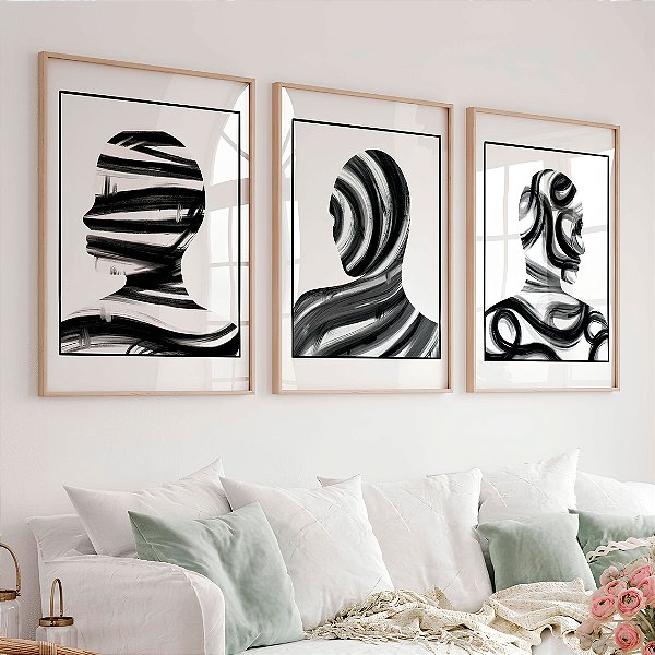 Kit 3 Quadros Decorativos Com Moldura Arte Os Rostos